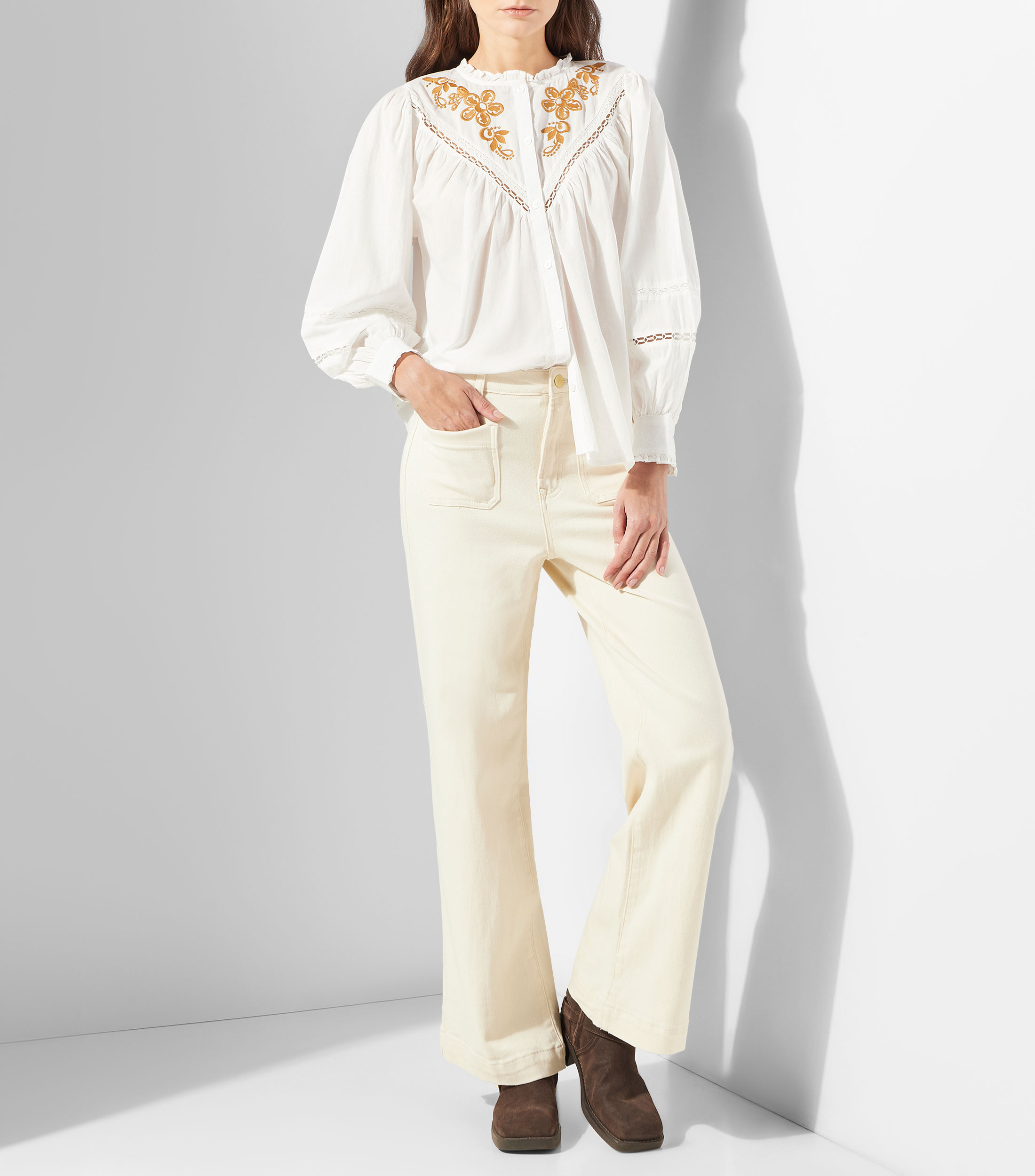 Camisa lisa manga larga Mujer
